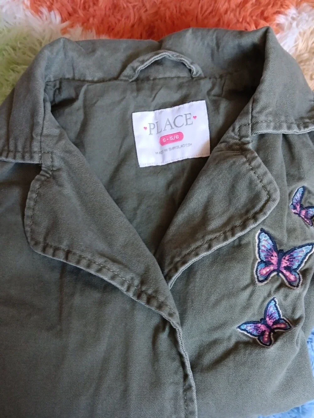 The Children's Place Olive Green Butterfly Utility Jacket Girls Size S (5-6)